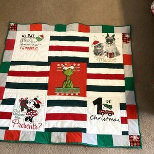 Handmade Small T-Shirt Christmas Quilt Throw Blanket Little Grinch Dogs Mickey